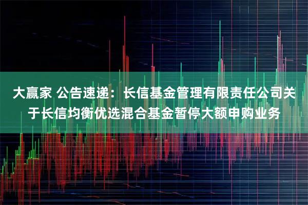大赢家 公告速递：长信基金管理有限责任公司关于长信均衡优选混合基金暂停大额申购业务